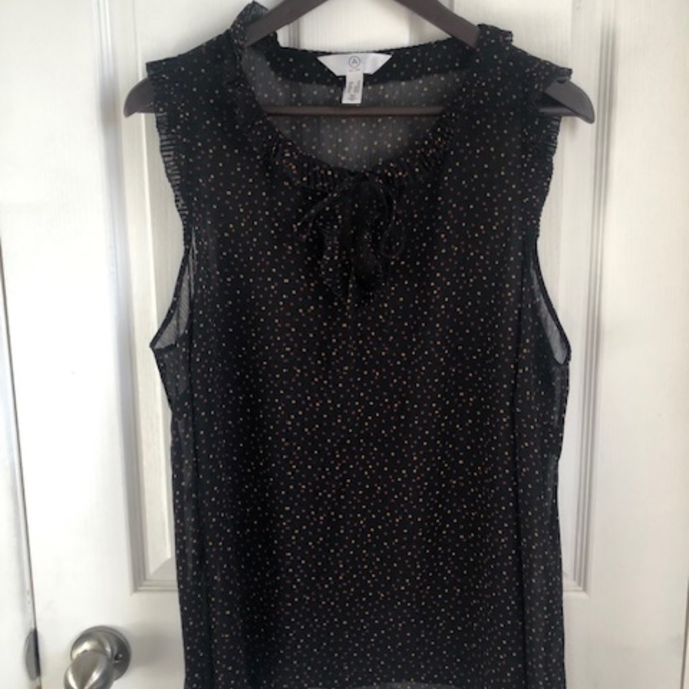 Black Sleeveless Top with Red and Gold Polka Dots